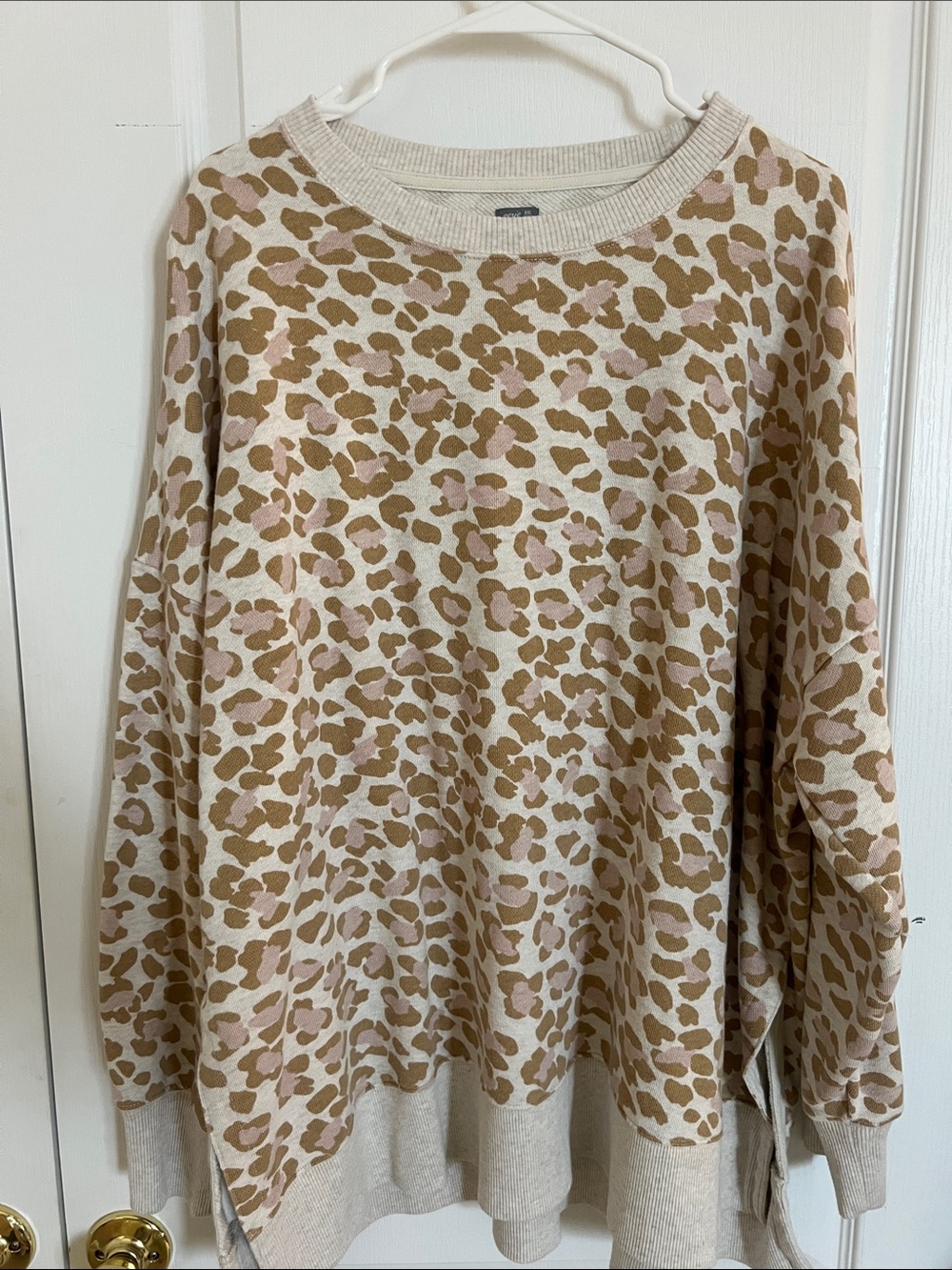 aerie Beige and pink Leopard Print Sweatshirt